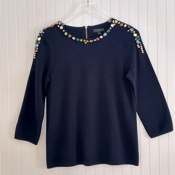 J. Crew Jeweled Crewneck Sweater Navy - Picture 5 of 6